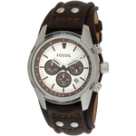 Fossil Mens Stainless Steel Chronograph Watch with Genuine Brown Leather Strap