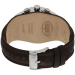 Fossil Mens Stainless Steel Chronograph Watch with Genuine Brown Leather Strap